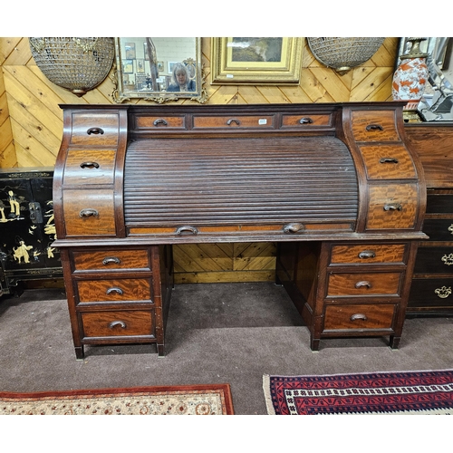 317 - Large 19thC Walnut Roll Top Writing Desk, the tambour door opening to an arrangement of drawers and ... 