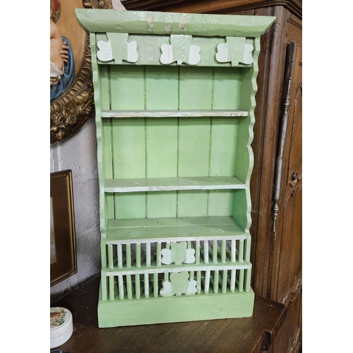 446 - Painted Pine Model of an old Irish Kitchen Dresser, shamrock designs to the crown moulding, above a ... 