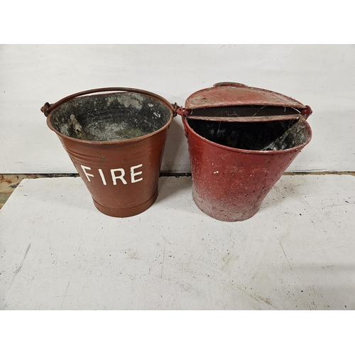 534 - 2 aluminium buckets with handles (painted red) (including 1 fire bucket) (2)