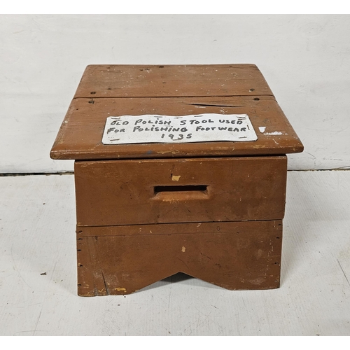 541 - Antique Pine Shoe Polish Seat with drawer (& polish contents)