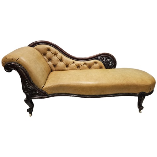 2 - Victorian Mahogany Framed Chaise Longe, serpentine front, cabriole legs, on castors, covered with be... 