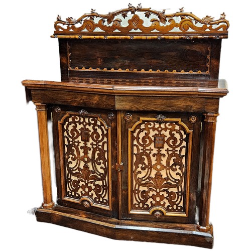 43 - 19thC unusual Rosewood Side Cabinet, the upper gallery decorated with an acorn tree branch, above a ... 
