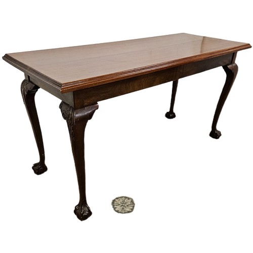 52 - Matching Pair of Mahogany rectangular top side Tables, moulded edges, on 4 cabriole legs with ball a... 