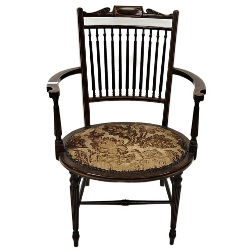 11 - Edw. Mahogany Bedroom Chair - low-sized - the nicely turned rail back matching the front legs, a flo... 