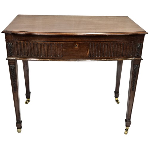 45 - Early 20thc Mahogany Cutlery Table, bow-front shaped with a hinged lid, Adams style motifs, on nice ... 