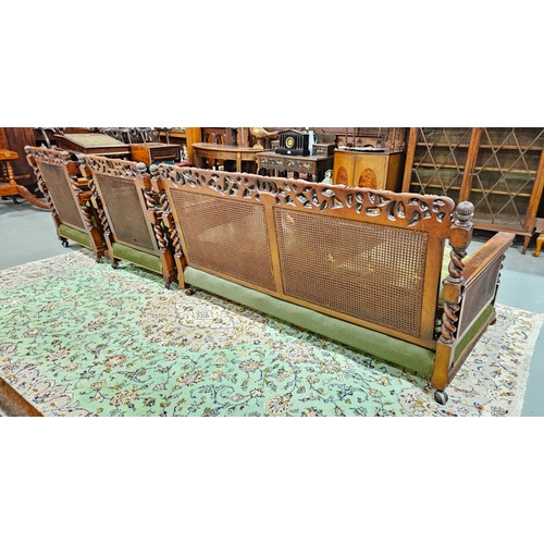 22 - 19thC French 3-Piece Walnut Bergere Suite, with cane work seat backs and sides, deep seats and back ... 