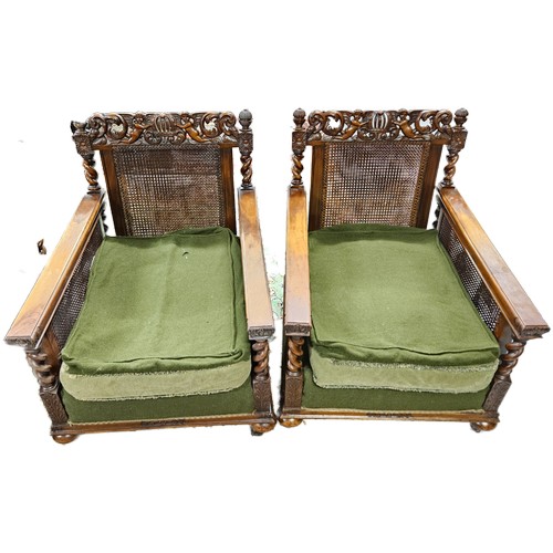 22 - 19thC French 3-Piece Walnut Bergere Suite, with cane work seat backs and sides, deep seats and back ... 