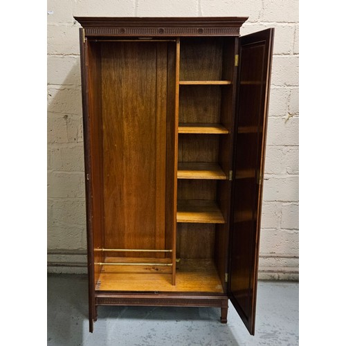 59 - Edw. Mahogany Wardrobe -  2 flamed patina doors enclosing a hanging closed and 5 cupboard shelves, o... 