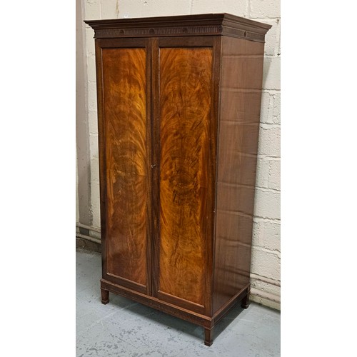 59 - Edw. Mahogany Wardrobe -  2 flamed patina doors enclosing a hanging closed and 5 cupboard shelves, o... 