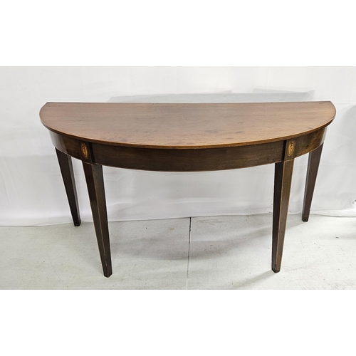 44 - 19thC Bowfront Mahogany Table, with shell and string inlay, on tapered legs, 1.45cmW x 55cmD x 72cmH