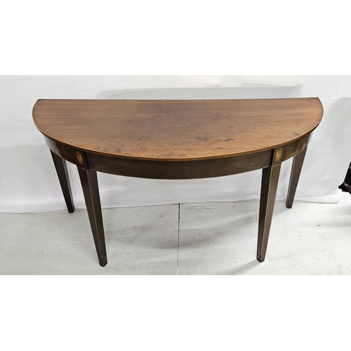 44 - 19thC Bowfront Mahogany Table, with shell and string inlay, on tapered legs, 1.45cmW x 55cmD x 72cmH