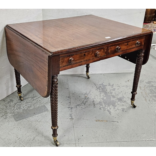 49 - WMIV Mahogany Sofa Table, with drop end leaves, two frieze drawers and rosewood cross-banding, on 4 ... 