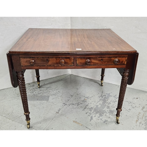 49 - WMIV Mahogany Sofa Table, with drop end leaves, two frieze drawers and rosewood cross-banding, on 4 ... 