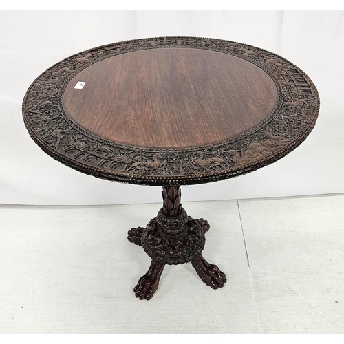 47 - Anglo Indian 19thC Centre/Occasional Table, with intricate borders featuring carvings of griffins an... 