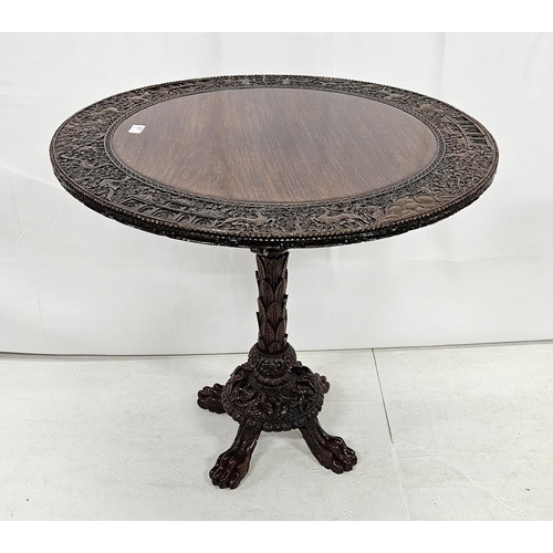 47 - Anglo Indian 19thC Centre/Occasional Table, with intricate borders featuring carvings of griffins an... 