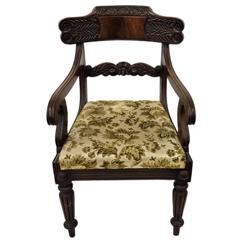16 - Early Georgian Mahogany Carver Armchair, the acanthus decorated back splat above curved arms and ree... 