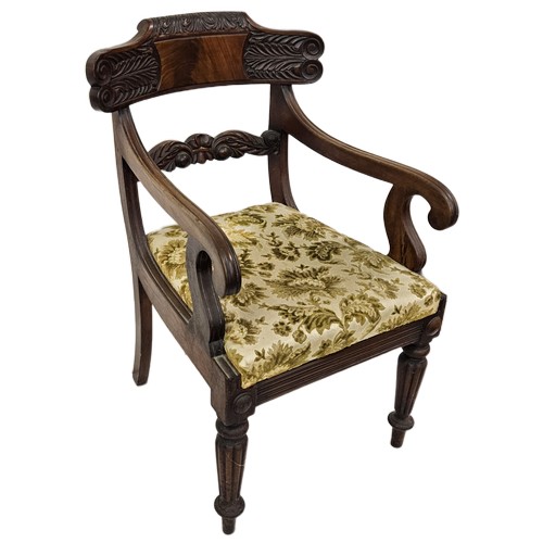 16 - Early Georgian Mahogany Carver Armchair, the acanthus decorated back splat above curved arms and ree... 