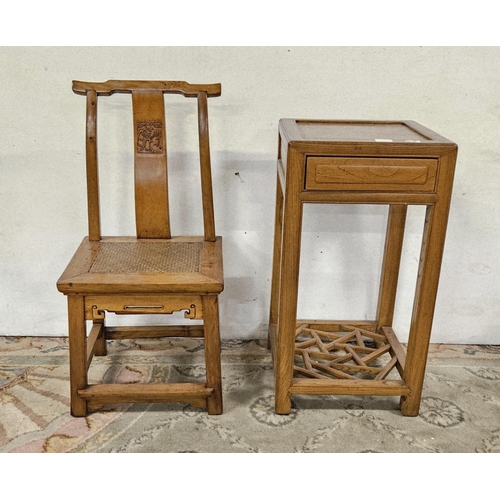 13 - Chinese Ash Occasional Table, square-shaped top with apron drawer, 75cmW x 40cmW & a low sized Chine... 