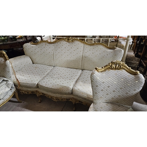 26 - French, Rococo style 5-piece Salon Suite including a three-seat Settee (2m wide) and 4 single chairs... 