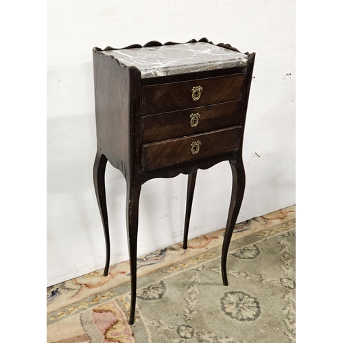 38 - French Bedside Chest of Drawers, grey marble top