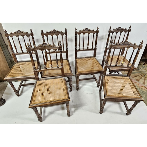 6 - Set of 6 Vintage French Walnut Dining Chairs with cane seats, square stretchers,  spindle backs, 95c... 