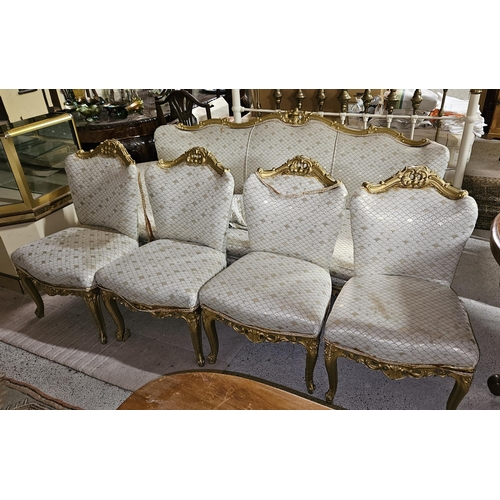 26 - French, Rococo style 5-piece Salon Suite including a three-seat Settee (2m wide) and 4 single chairs... 