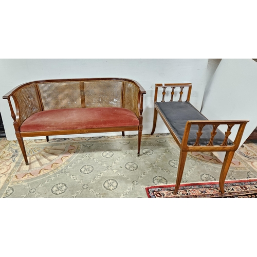 30 - 2-Seater Bergere Back Inl Mahogany Settee (red velvet seat) 122cmW x 75cmH & an Edw. Inlaid Window S... 