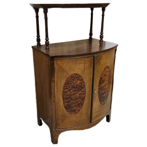 42 - Antique Mahogany 2-Tier Dumbwaiter with Cabinet, bow-fronted with inlaid doors, on tapered legs, SIZ... 