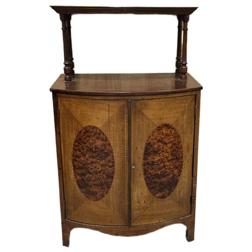 42 - Antique Mahogany 2-Tier Dumbwaiter with Cabinet, bow-fronted with inlaid doors, on tapered legs, SIZ... 