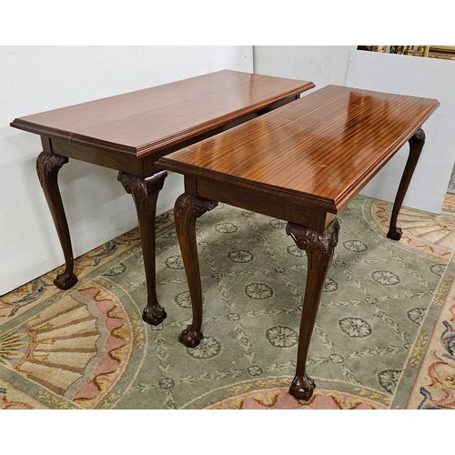 52 - Matching Pair of Mahogany rectangular top side Tables, moulded edges, on 4 cabriole legs with ball a... 