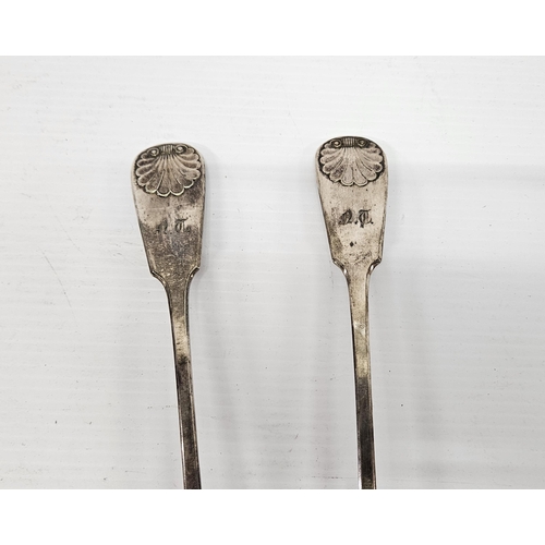 2 - Matching Pair of heavy large silver plated Serving Spoons with shell decorated handles, initalled NT... 