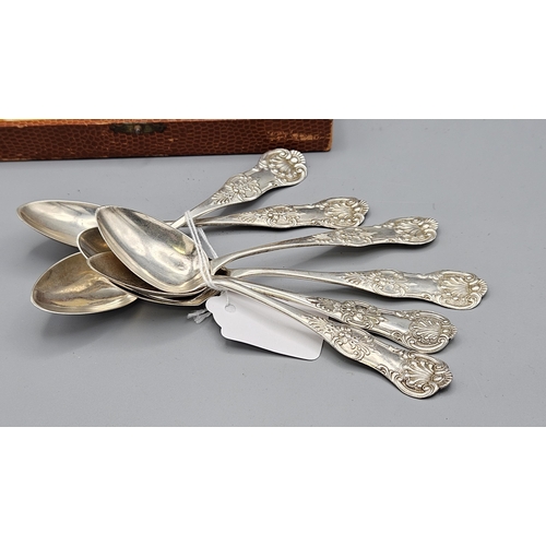 3 - Set of 6 English Victorian Tea Spoons, with Kings Pattern Handles (5 + 1 different hallmark) (123 gr... 