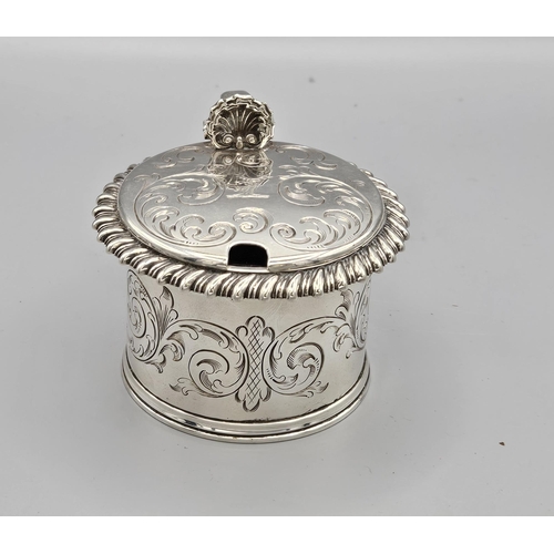 8 - Georgian London Silver good quality Mustard Pot, stamped CF, lovely chased foliage design body, blue... 