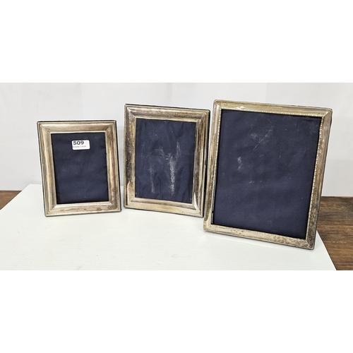 17 - 3 Rectangular Silver Photo Frames (no glass), 22cmh, 26cmH & 29cmH