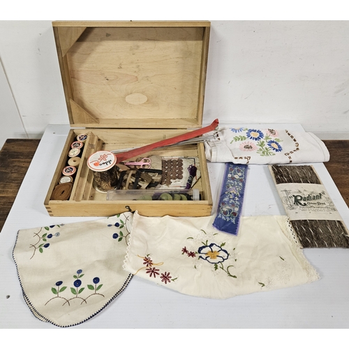 40 - Wooden Needleworkers Box, with fittings and tools