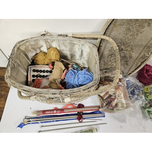 41 - Needleworkers Lidded Basket, with Crochet work contents and tools