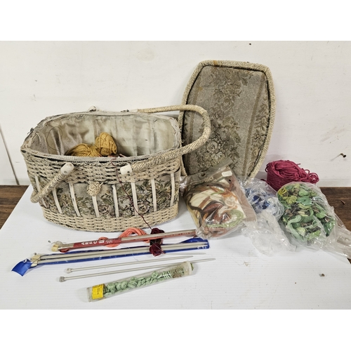41 - Needleworkers Lidded Basket, with Crochet work contents and tools
