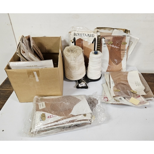 46 - Vintage shop metal spool holder & a box of about 34 ladies Nylon stockings