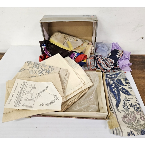 47 - Realm Embroidery Pieces & a box of neck scarves