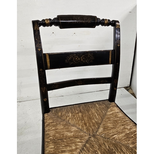 59 - Antique ebonised Childs Rocking Chair, with rush seat (perfect condition seat), 75cmH