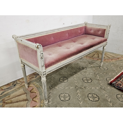 60 - Continental window seat, painted white frame with mauve velvet covered seat, button detail, 67cmH x ... 