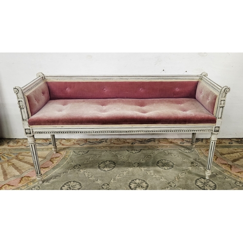60 - Continental window seat, painted white frame with mauve velvet covered seat, button detail, 67cmH x ... 