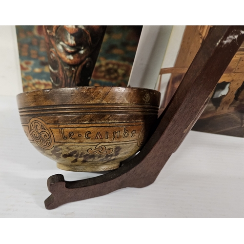 34 - Turned Bowl from Kilkenny (inscribed in Irish):  Arts & Crafts Period & 2 Irish Country Furniture Bo... 