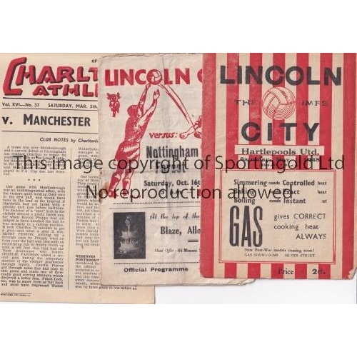 1450 - 1940'S & 1950'S FOOTBALL PROGRAMMES    Seven programmes: Lincoln City v. Hartlepools Utd. 1/5/1948, ... 