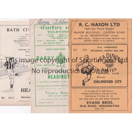 77 - HEADINGTON      Three programmes featuring Headington United in the 1952/53 season. Home v Chelmsfor... 