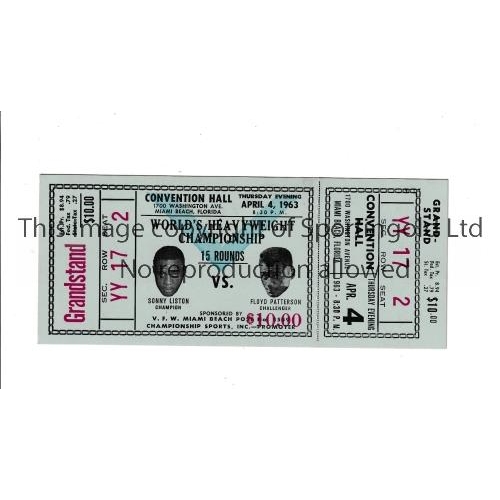 367 - BOXING     Unused ticket for Sonny Liston v Floyd Patterson at the Convention Hall, Miami 4/4/1963. ... 