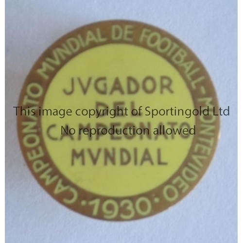 405 - 1930 WORLD CUP URUGUAY      Player issue metal lapel badge in box, issued by Johnson Medaglie of Mil... 