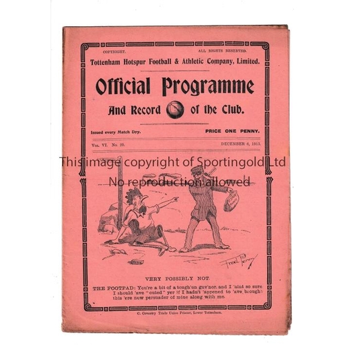 417 - TOTTENHAM HOTSPUR    Gatefold programme for the home League match v West Bromwich 6/12/1913.     Goo... 
