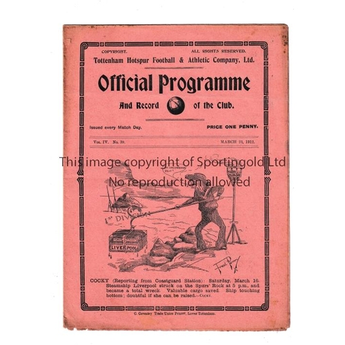 420 - TOTTENHAM HOTSPUR     Gatefold programme for the home League match v Aston Villa 23/3/1912 with mino... 