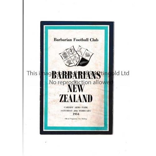 542 - RUGBY UNION / BARBARIANS V NEW ZEALAND ALL BLACKS 1954   Programme for the game at Cardiff dated 20/... 